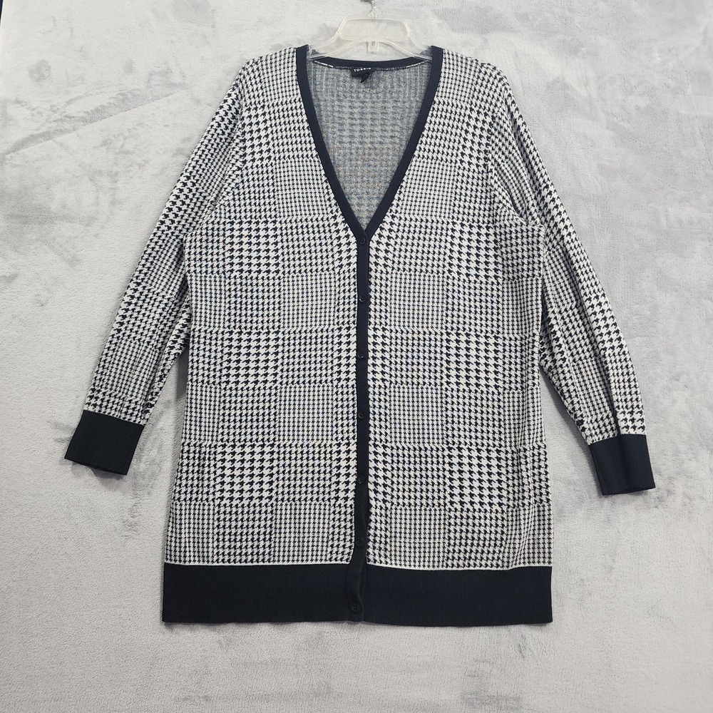 TORRID Cardigan Sweater Womens 1‎ 1X Black White Houndstooth V-Neck Longline